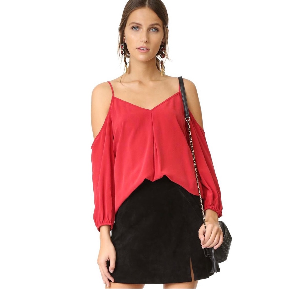 Joie 100% Silk Red Cold Shoulder Cut Out Top
